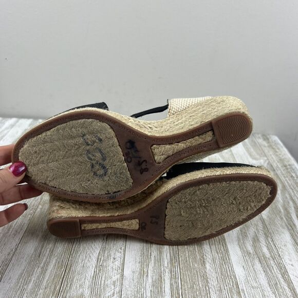 Adrienne Vittadini Shoes Wedge Espadrilles Black Tan Stretch 8.5 - Picture 10 of 10